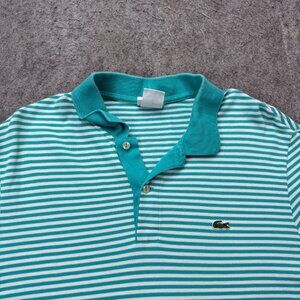 Lacoste Polo Shirt Men 7 Blue White Striped Short Sleeve Regular Fit